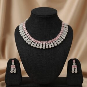 Pink Diamond Studded Necklace Set