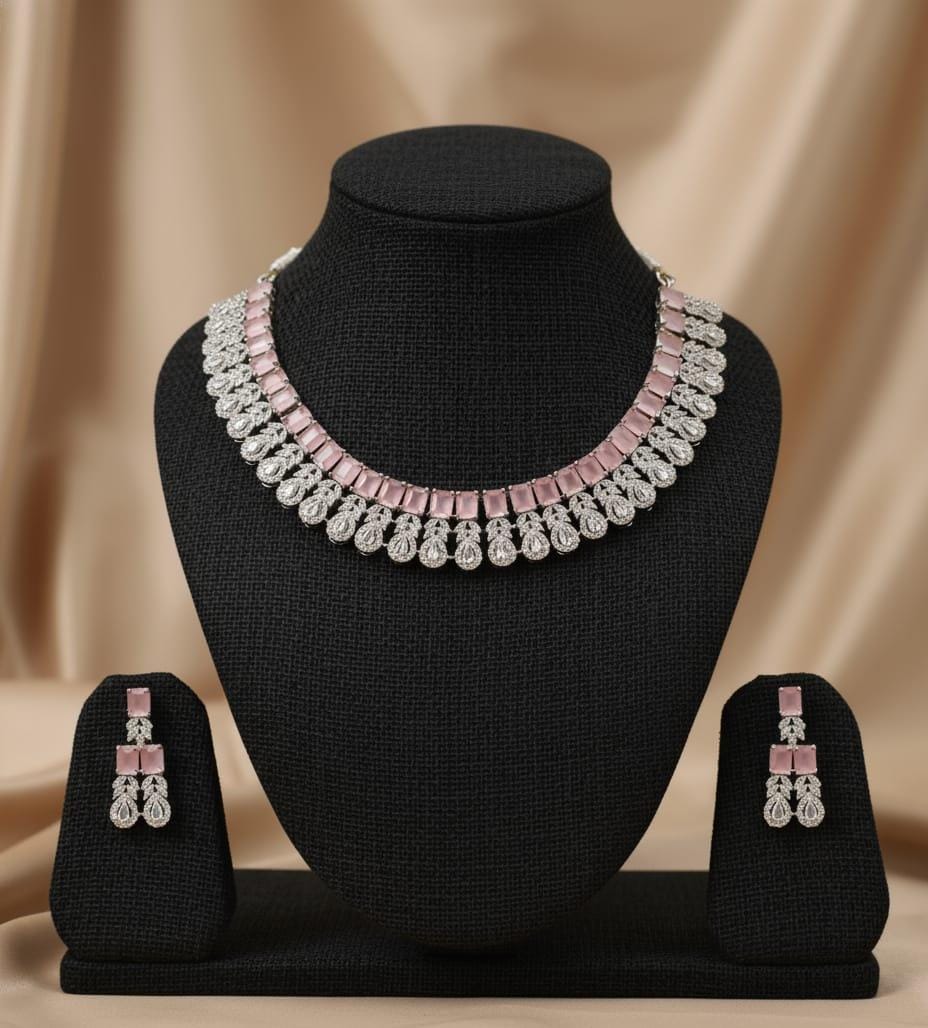 Pink Diamond Studded Necklace Set